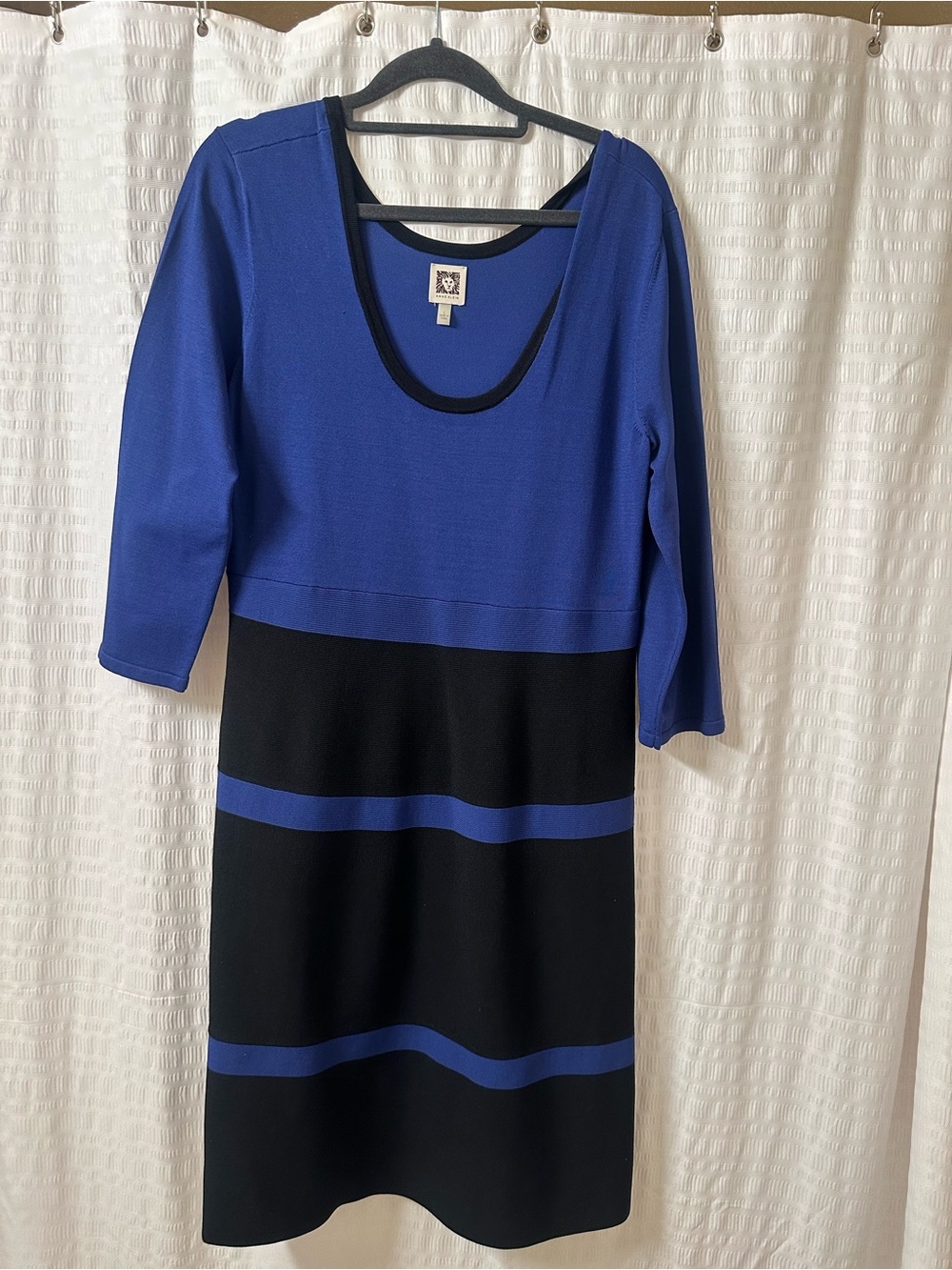 Anne Klein Royal Blue and Black Scoop-Neck Midi Dress
